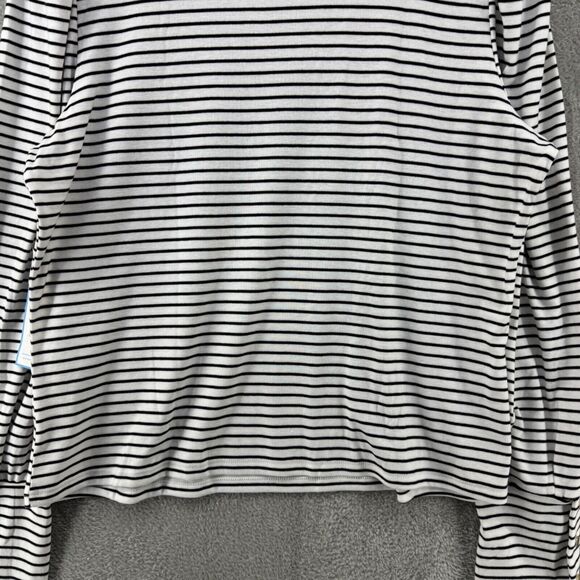 Draper James Top Womens XXL White Black Striped Mock Neck Long Puff Sleeve New - Picture 10 of 16